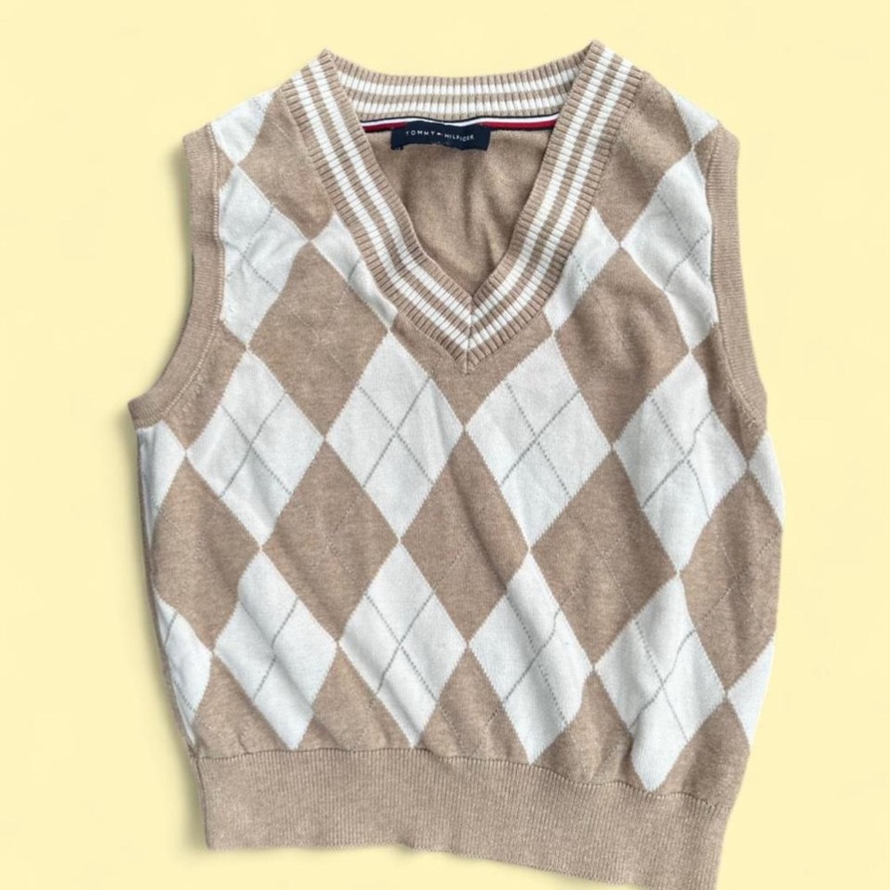Tan and White Argyle Sweater Vest